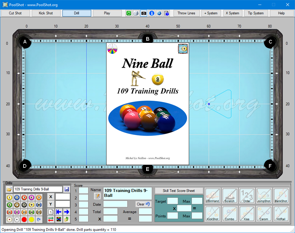 Fichier .DRL " Nine-Ball 109 Training Drills" pour PoolShot Software - Niveau 1